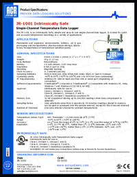 Thumbnail of document Data Sheet - JR-1001 Data Logger